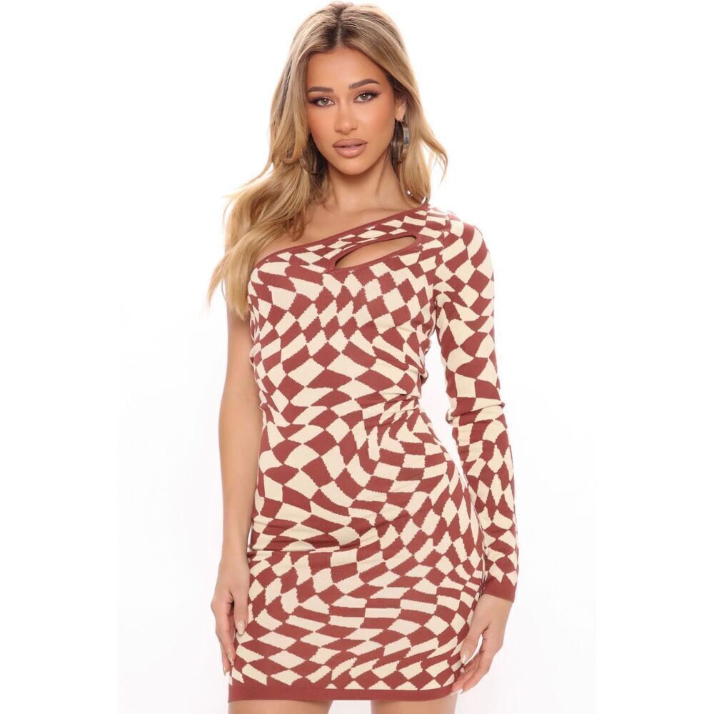 Checkered sweater mini dress - medium